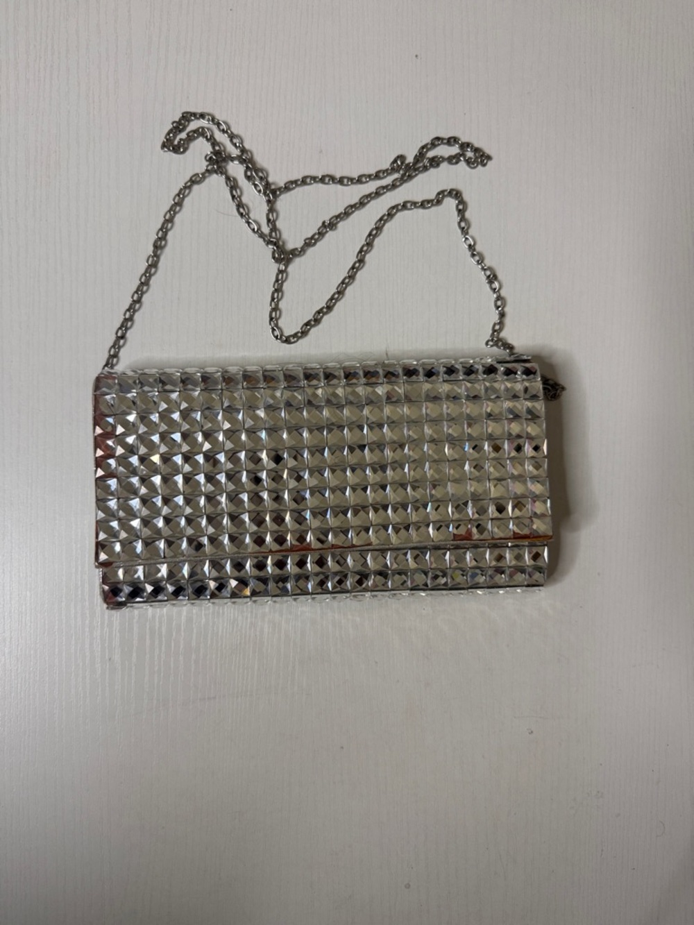 Silver Pyramid Stud Clutch with Chain Strap
